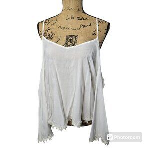 Forever 21 White Gauzy Open Shoulder Bell Sleeve Boho Top Medium